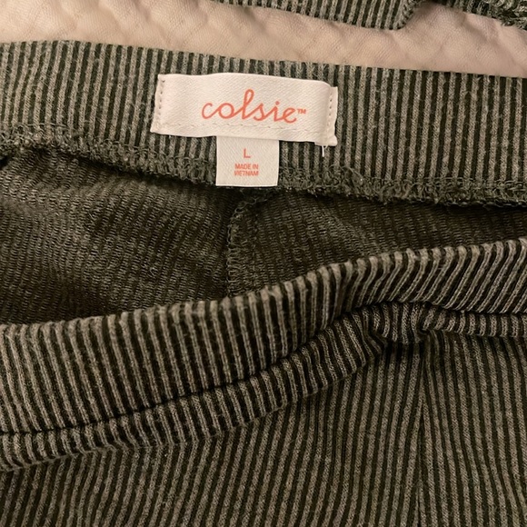 Colsie Lounge Olive Rib cropped button front cardigan and flared pant set - Picture 5 of 8